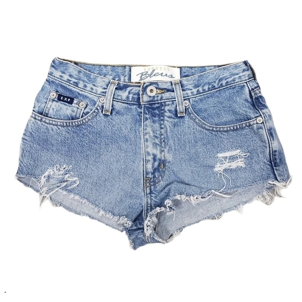EXPRESS BLEUS Extreme Flare Jean Shorts Size 3/4 S